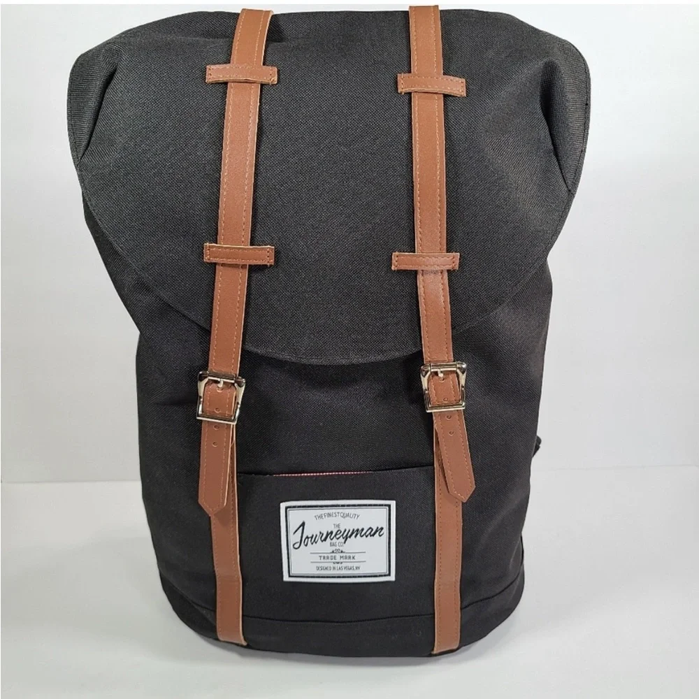 Black Backpack NWT with Brown Leather Straps